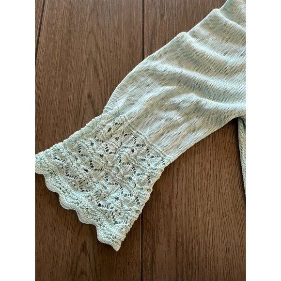 EUC  Vintage Womens Croft & Barrow Open Front Knit Cardigan Light Blue Lace Trim - Picture 3 of 7